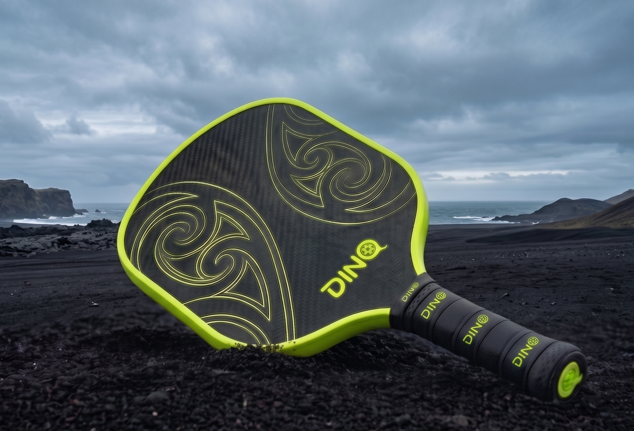 DINQ carbon fibre paddle with lime green accents